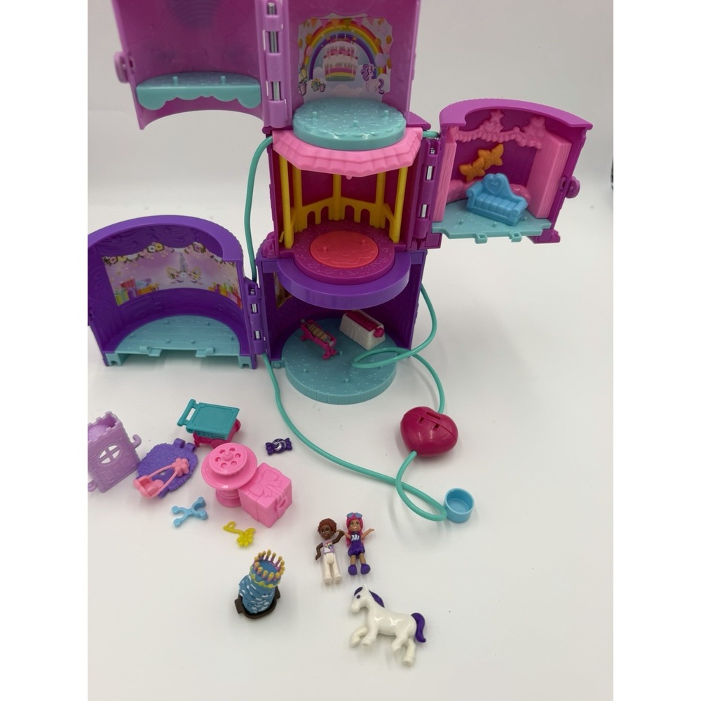 Polly Pocket Unicorn Birthday Party Compact Playset 2 Dolls Unicorn - Picture 7 of 8
